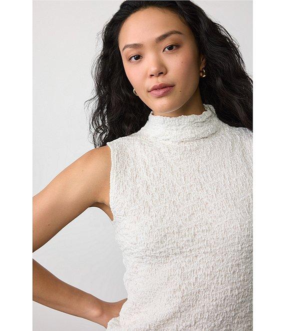 Eileen Fisher Organic Cotton Blend Bubble Jacquard Mock Neck Sleeveless Tank Product Image