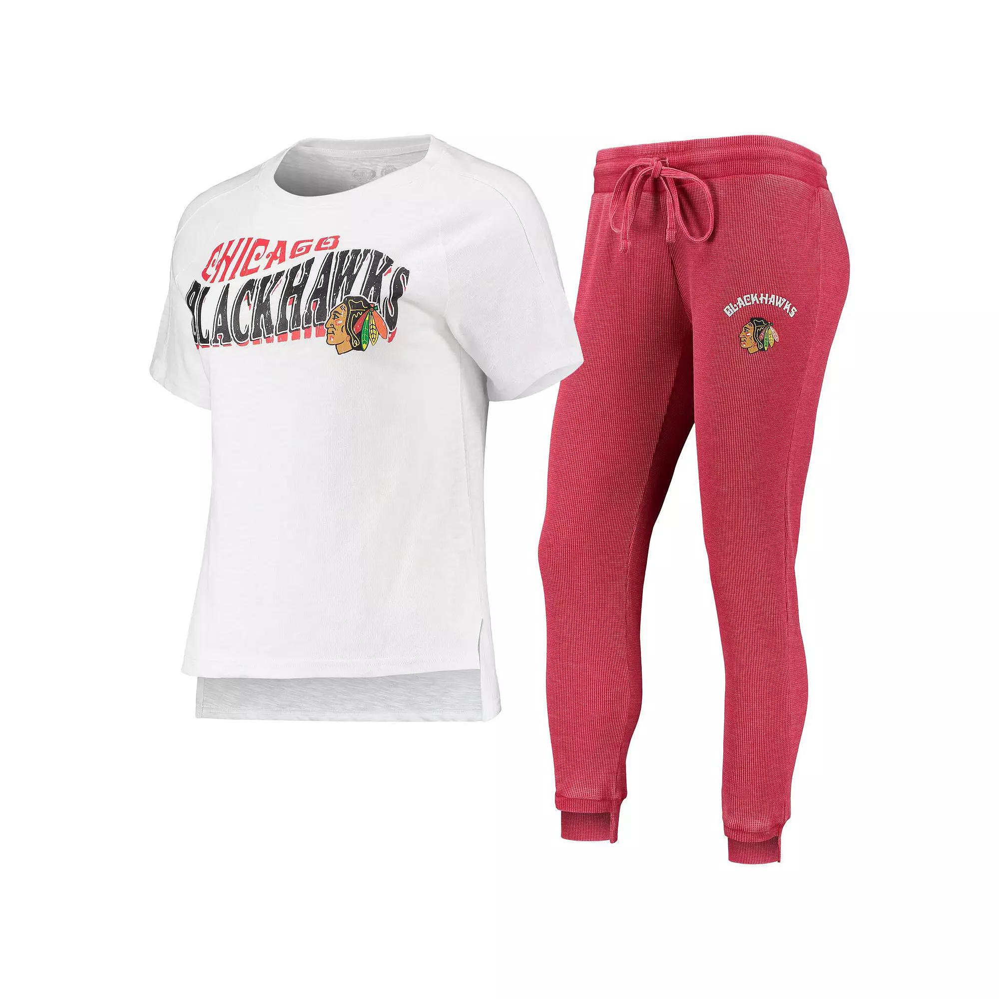Women's Concepts Sport Red/White Chicago Blackhawks Resurgence Slub Burnout Raglan T-Shirt & Joggers Sleep Set,  Product Image