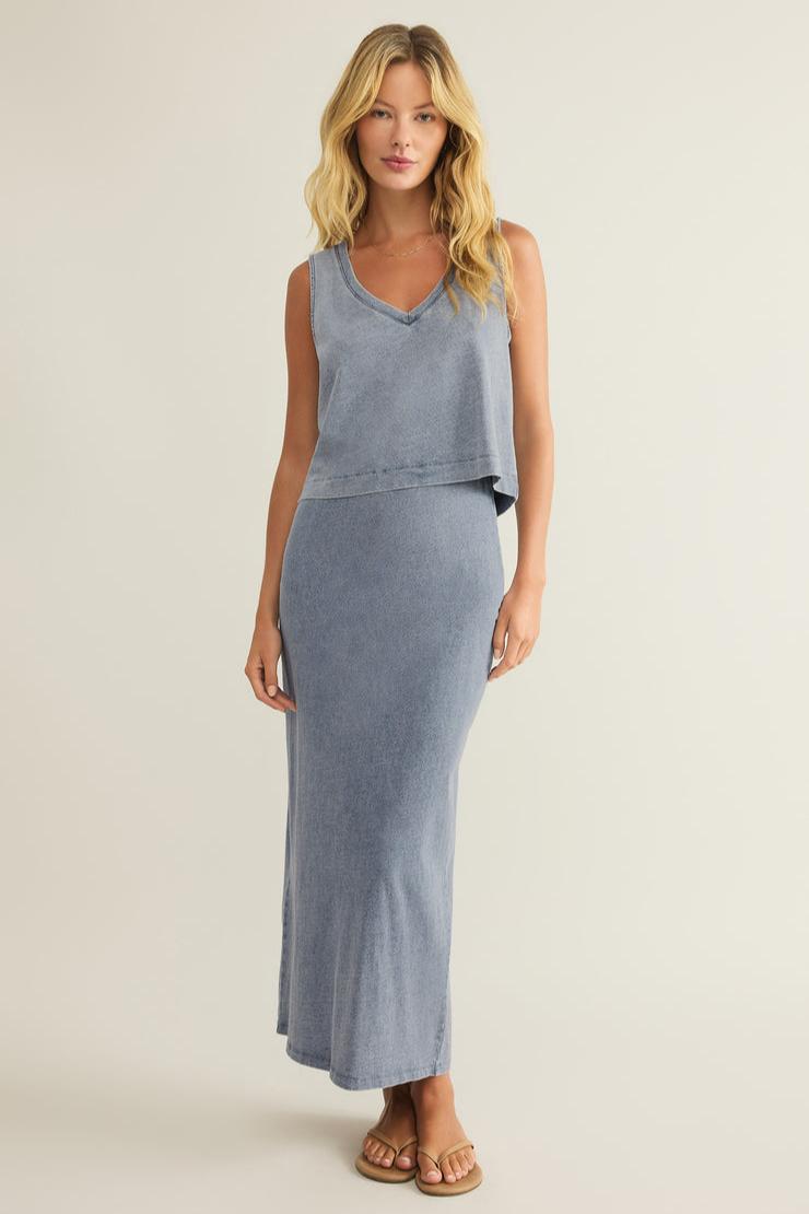 Sloane V-Neck Jersey Denim Top Product Image