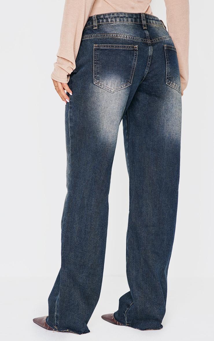 Petite Grey Used Bleach Low Waist Straight Leg Jeans Product Image