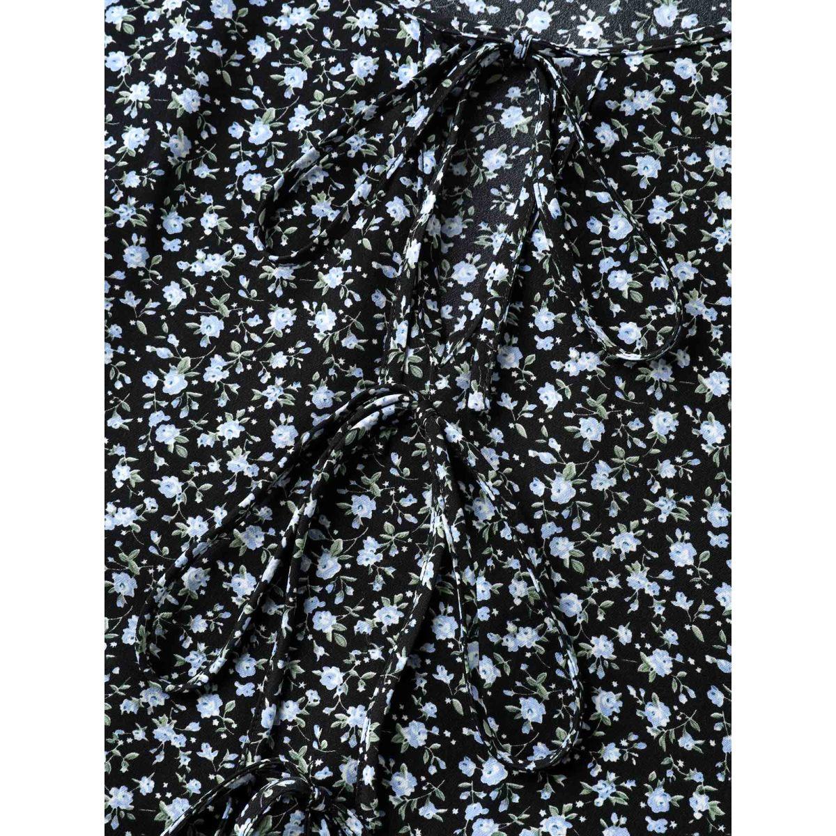 Plus Size Black Ditsy Floral Print Bow-Tie Blouse Women Timeless Short sleeve Round Neck Elegant Blouses BloomChic 14-16/1X Product Image