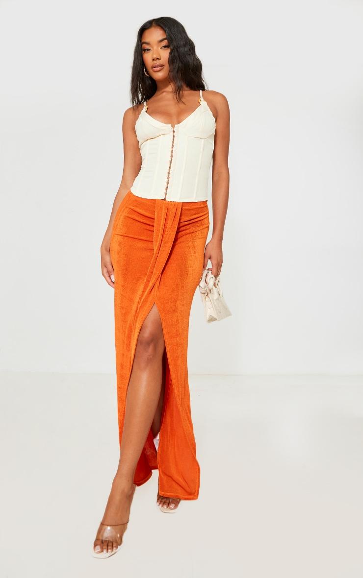 Bright Orange Acetate Slinky Drape Front Maxi Skirt Product Image