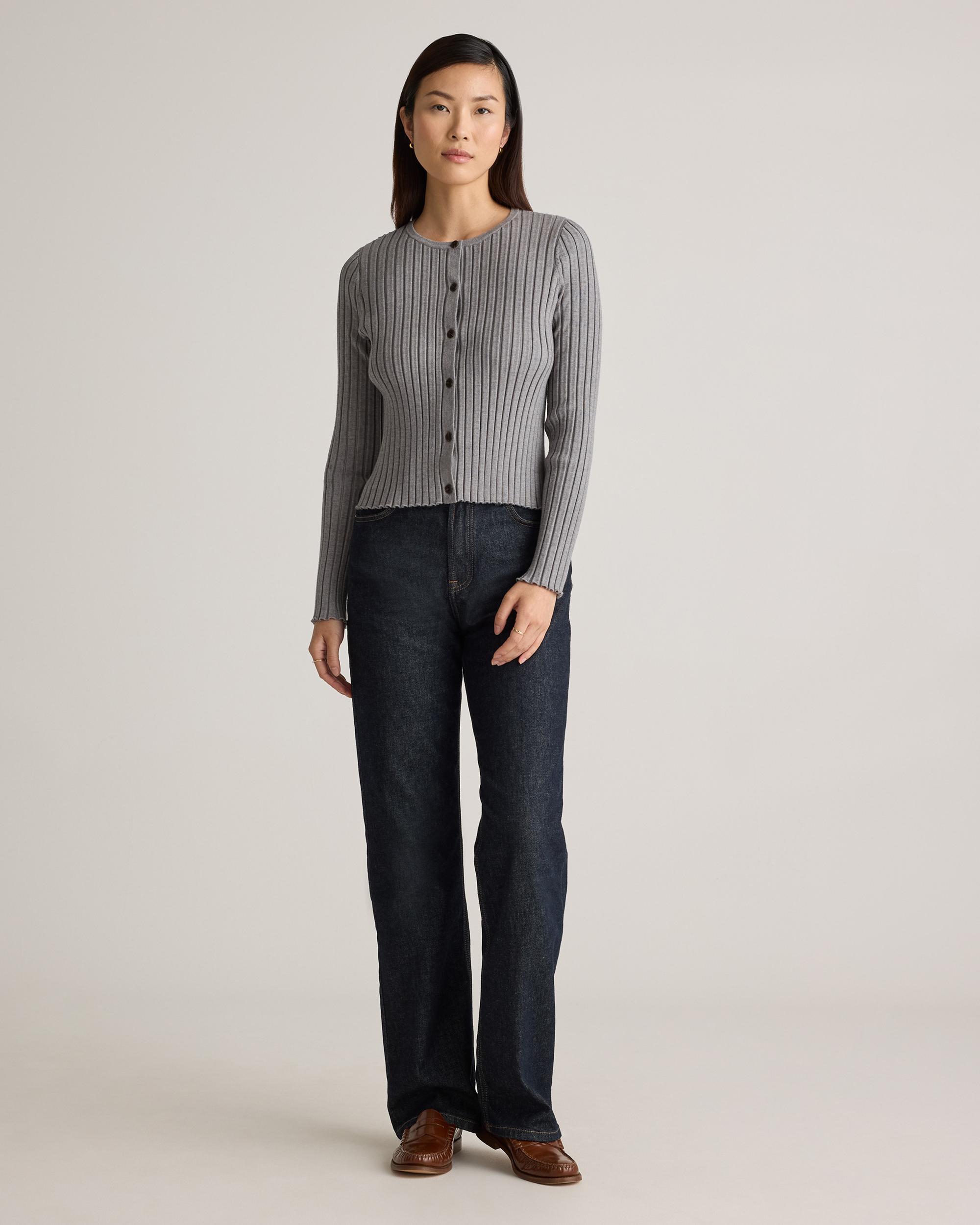 Quince | Women's Eco-Knit Cropped Rib Cardigan Sweater Product Image