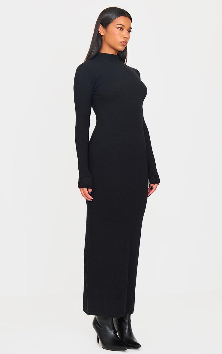 Black Light Rib Knit Long Sleeve Maxi Dress Product Image