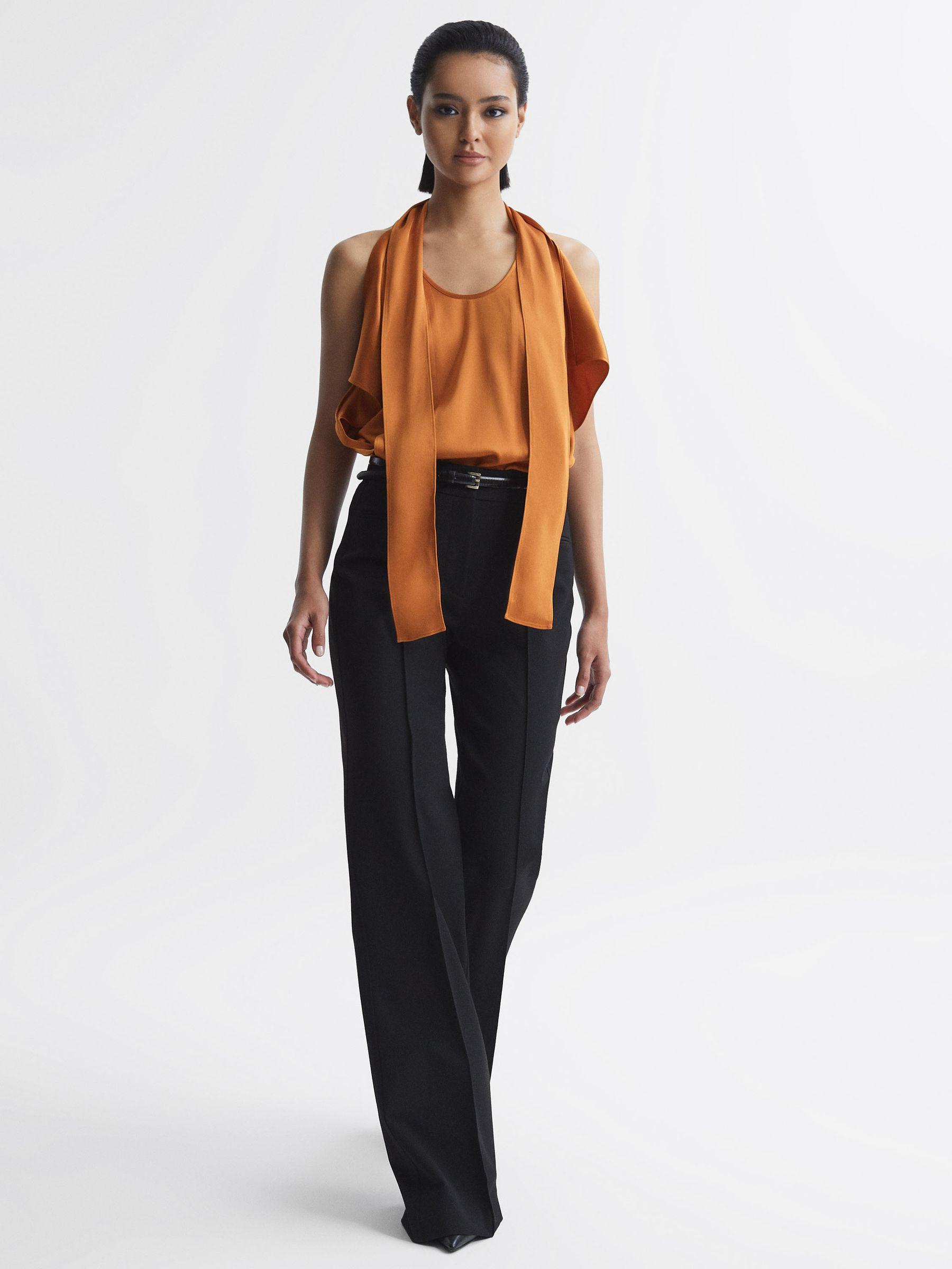 Tie Neck Draped Satin Blouse in Rust Product Image