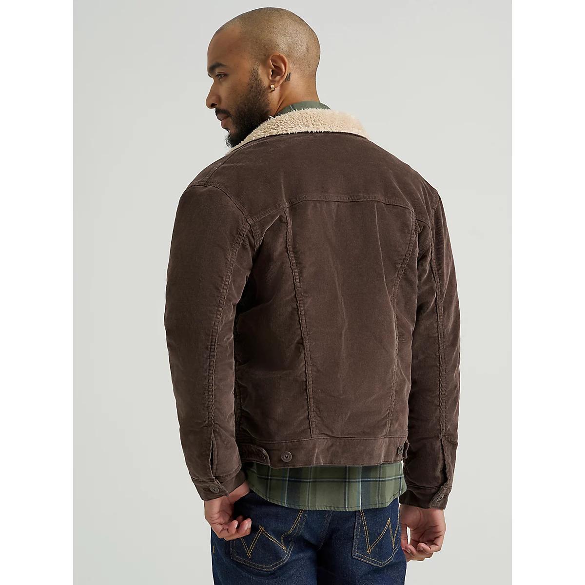 Men's Wrangler® Sherpa Lined Corduroy Trucker Jacket in Chocolate Product Image