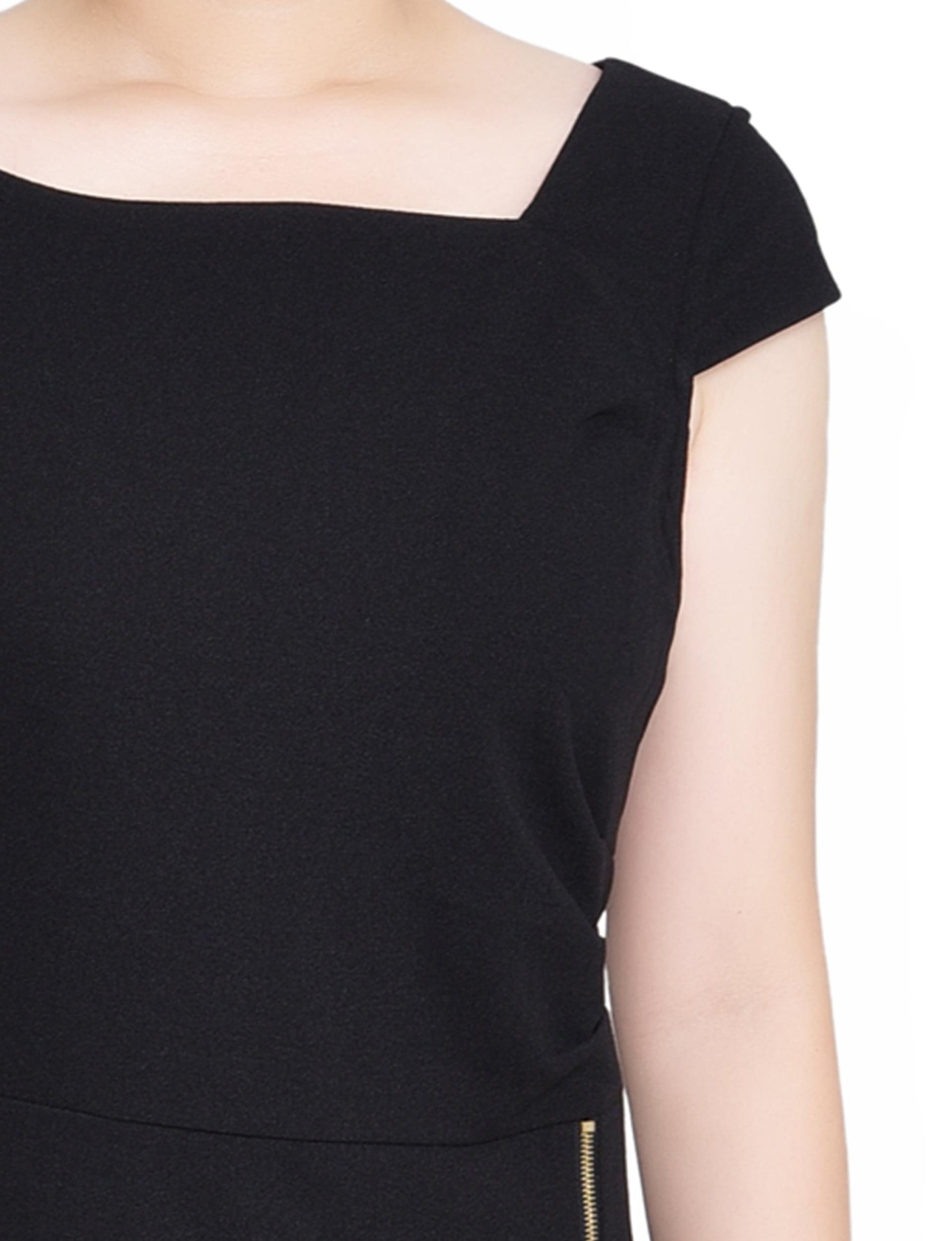 Black Cap Sleeve Exposed Zipper Dress - Petite Product Image