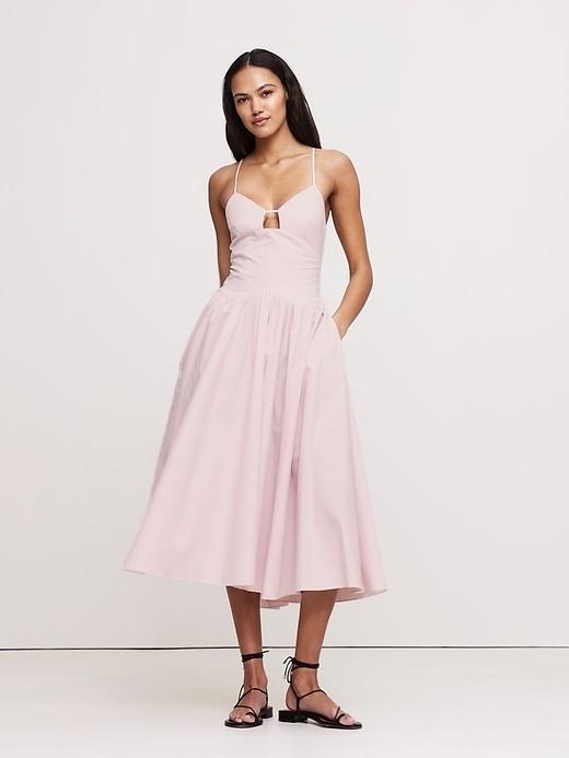 Stretch-Cotton Poplin Long Midi Dress Product Image