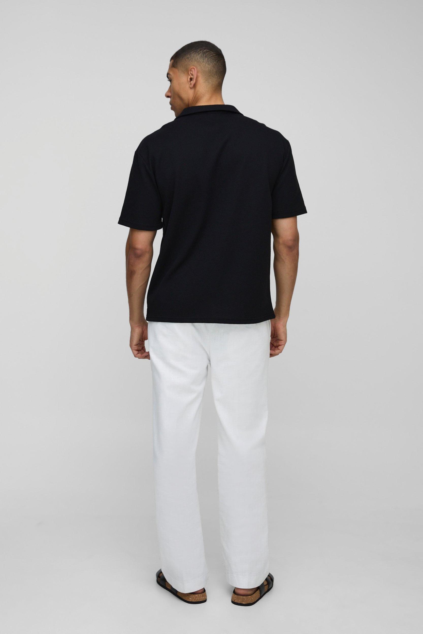 Oversized Short Sleeve Revere Waffle Shirt | boohooMAN USA Product Image