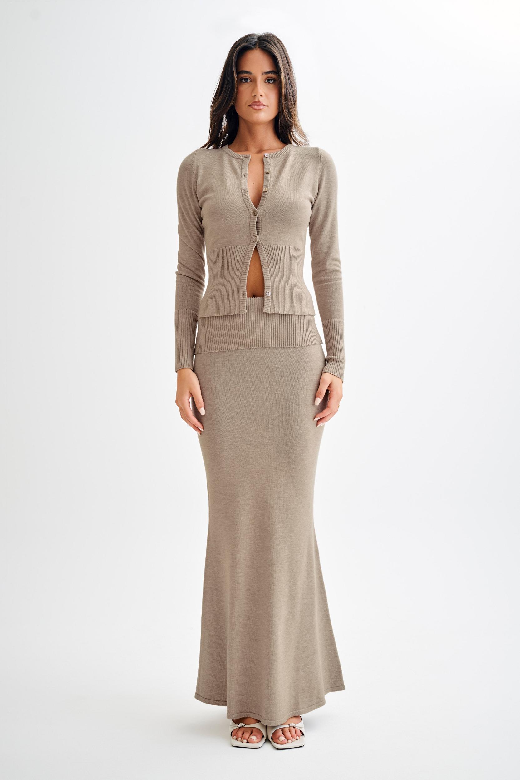 Karlie Knit Maxi Skirt With Ribbed Waist - Taupe Marle Product Image