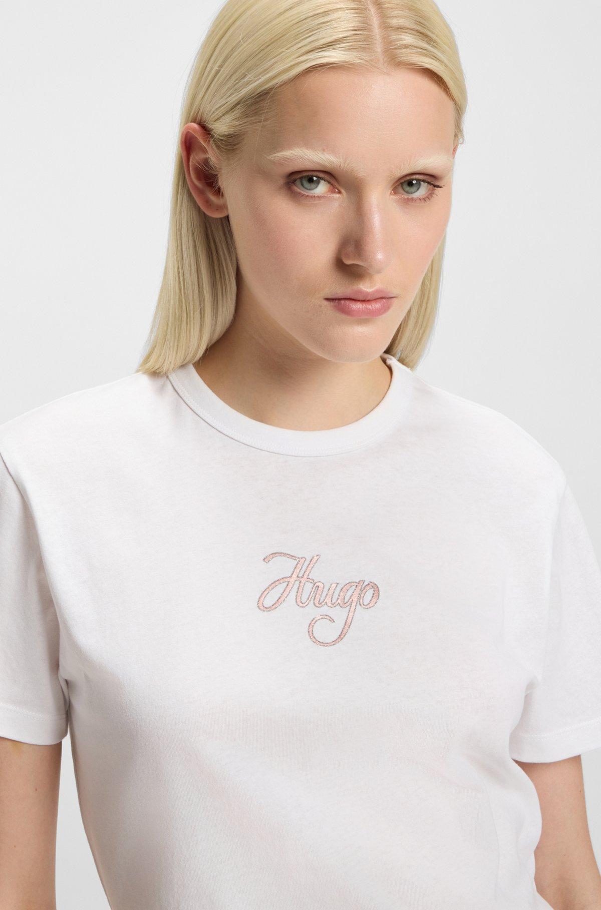 Cotton-jersey T-shirt with glitter-print details Product Image