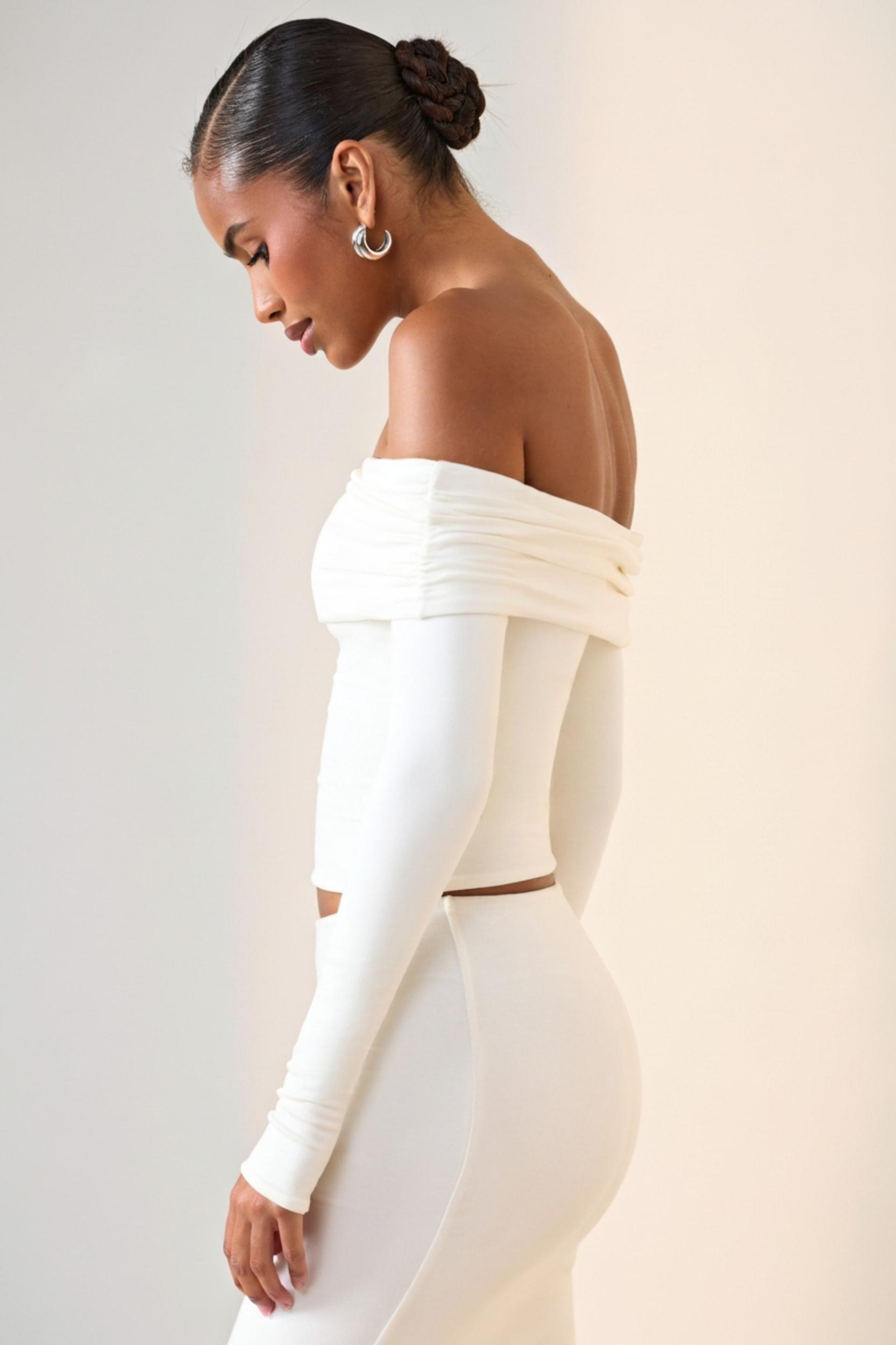 Modal Off-Shoulder Long-Sleeve Top in White Product Image