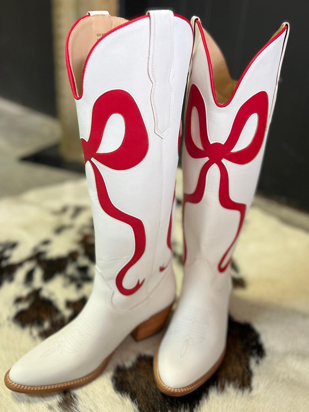 White and Red Bow Boots Product Image