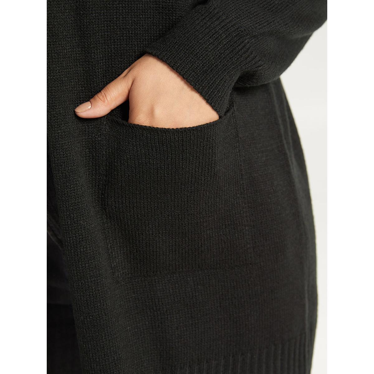 Plus Size Halloween Skull Print Contrast Patched Pocket Cardigan Black Women Casual Loose Long Sleeve Festival-Halloween Cardigans BloomChic 26/4X Product Image