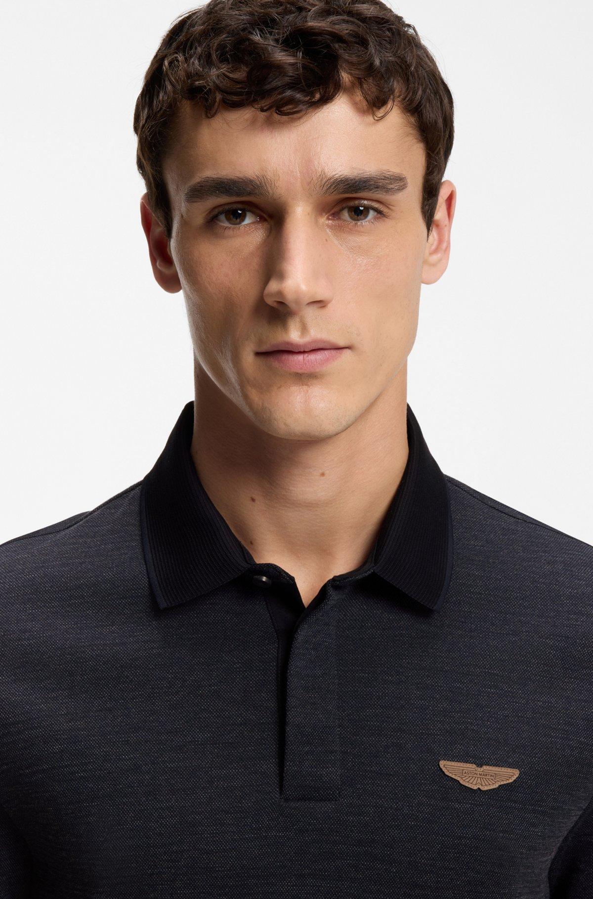Micro-pattern polo shirt in mercerised cotton Product Image