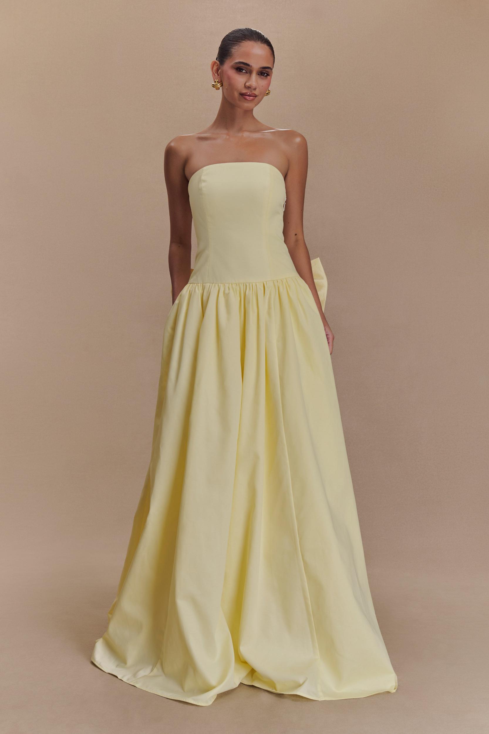 Frances Strapless Bow Maxi Dress - Lemon Product Image