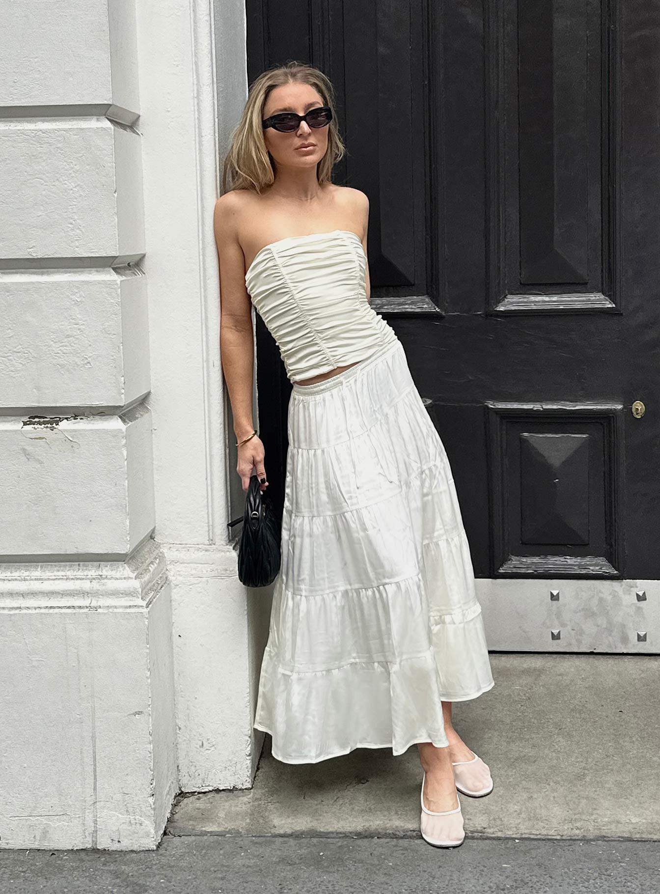 Keira Tiered Maxi Skirt Porcelain Product Image