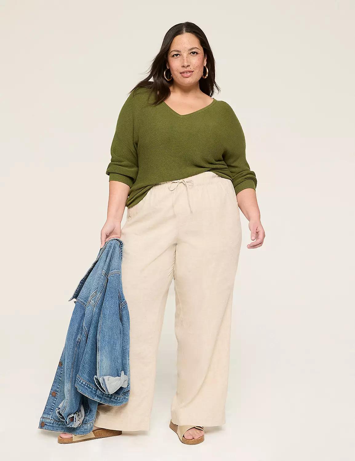 3/4-Sleeve V-Neck Ribbed Sweater Product Image