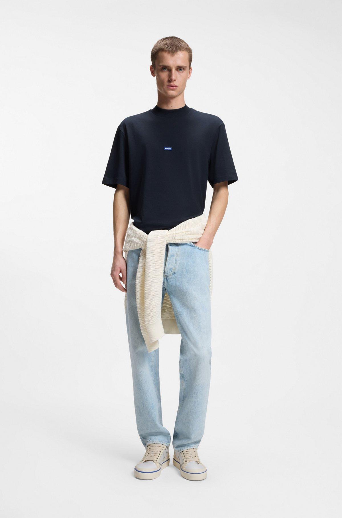 Cotton-jersey T-shirt with blue logo patch Product Image