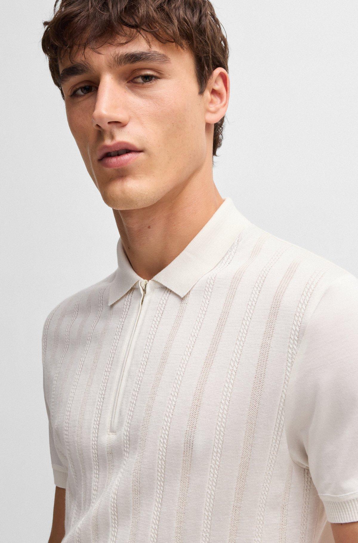 Cotton-silk knit polo with cabled front Product Image