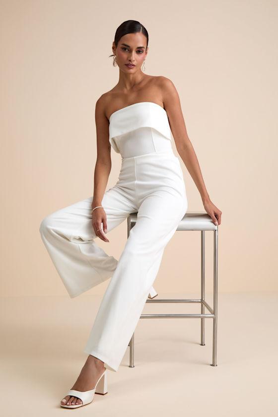 Carmo White Strapless Straight Leg Jumpsuit Product Image