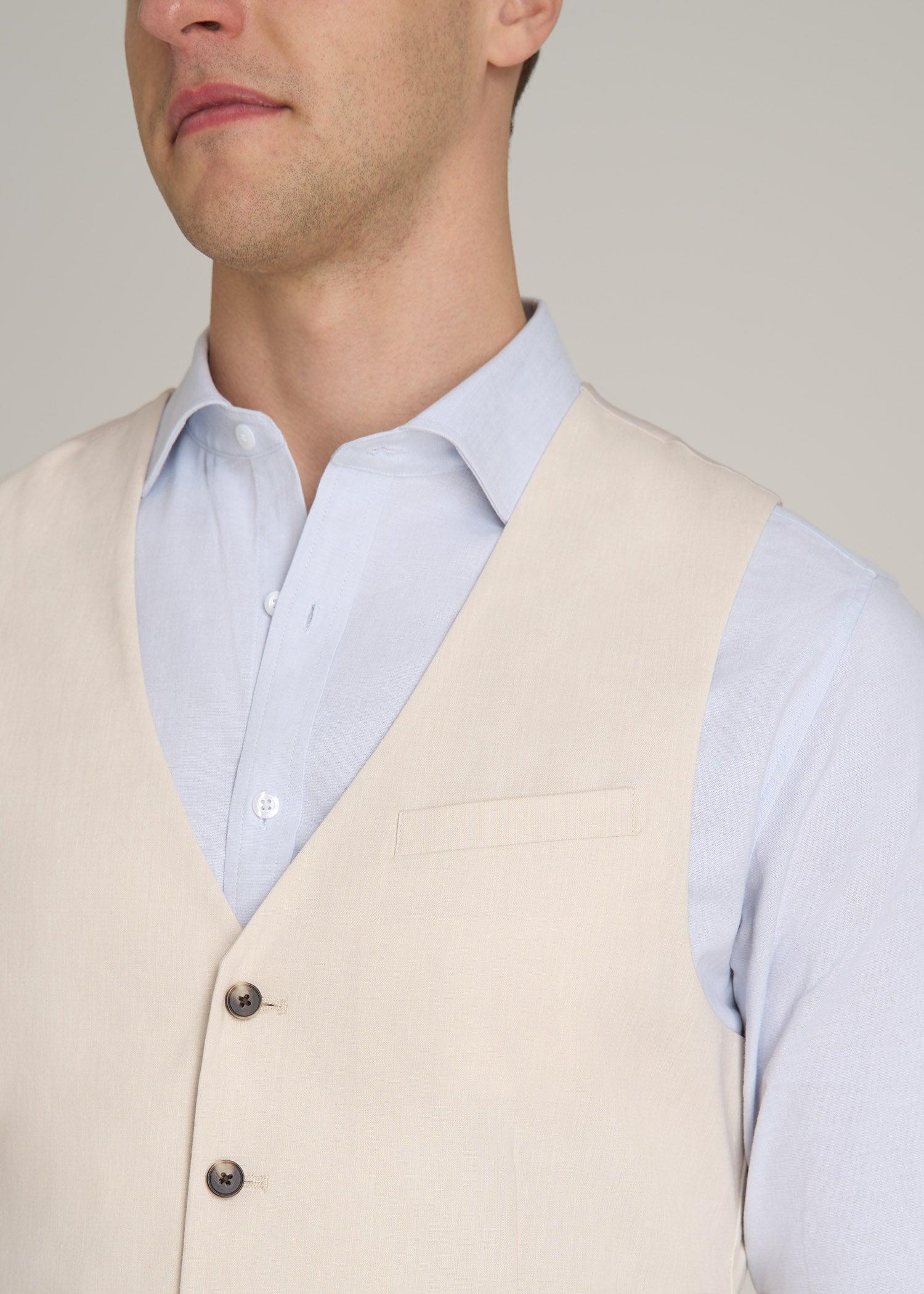 Stretch Linen Suit Vest for Tall Men in Light Beige Linen Male Product Image