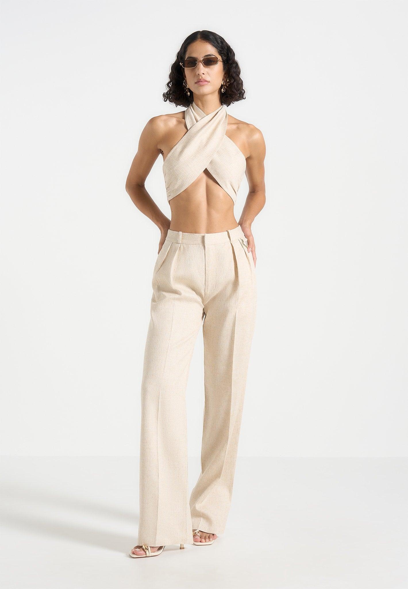 Wendy - Linen Crossover Bolero Top - Natural Female Product Image