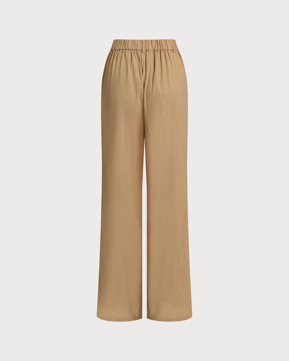 Brown Elastic Waist Pocket Straight Pants Product Image