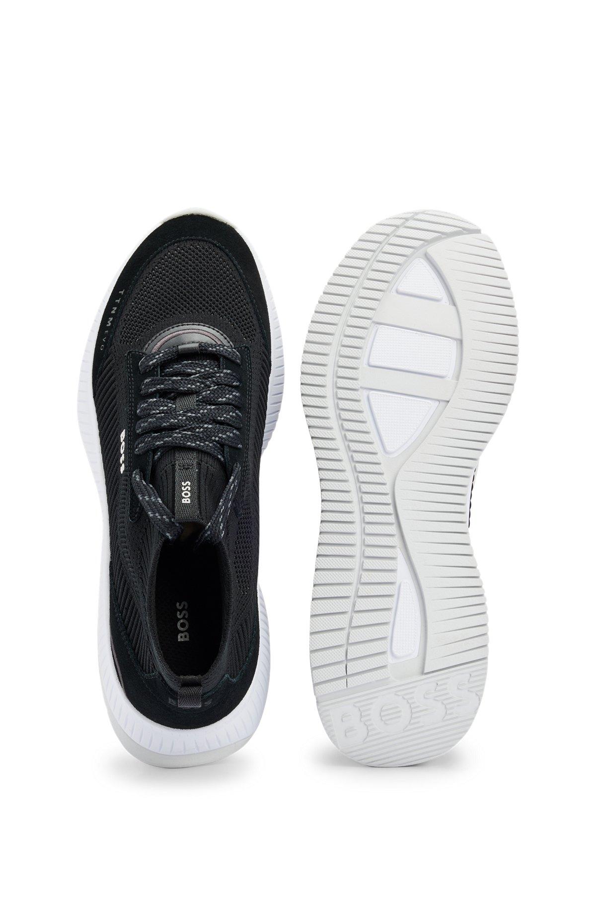 BOSS - Mid-top sock trainers with fishbone sole  - Black Product Image