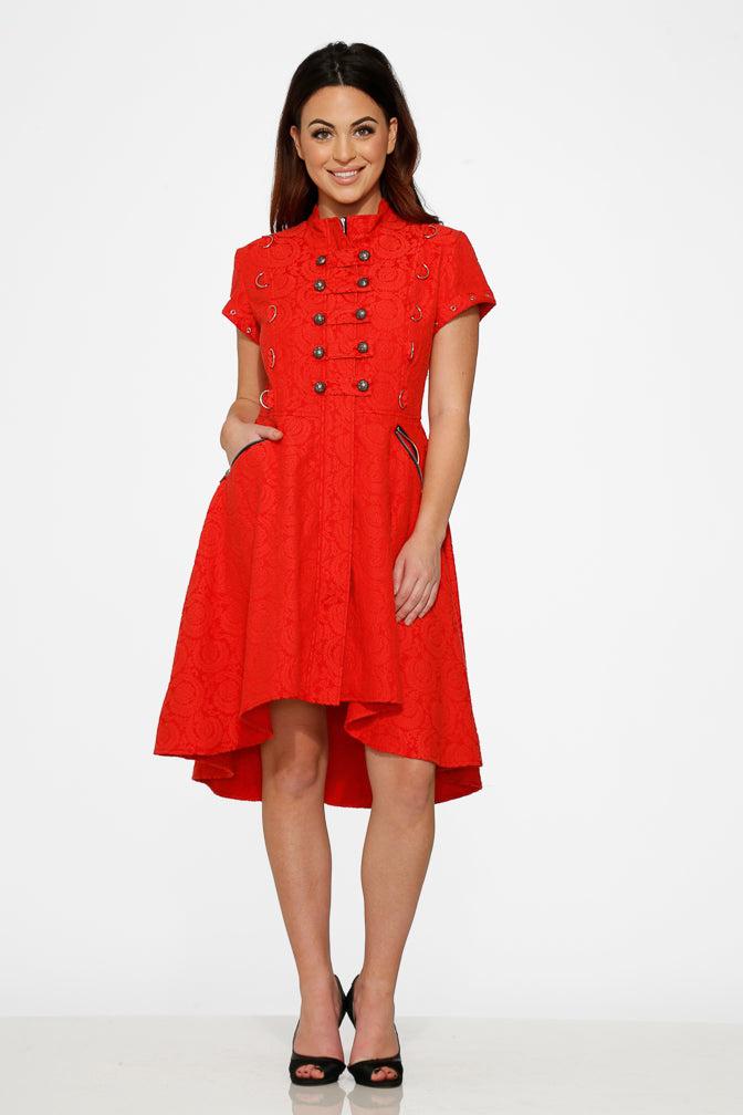 Red Jacquard Battalion Swing Dress Product Image
