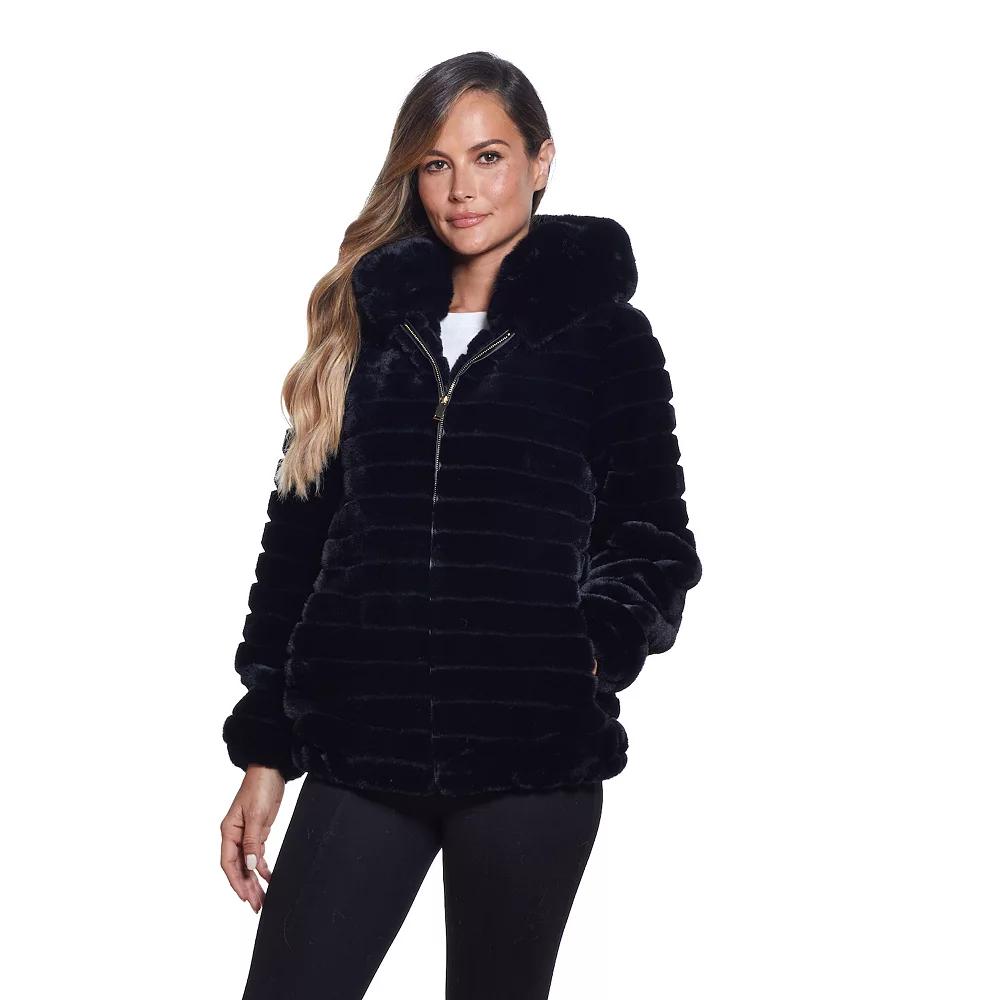 Women's Gallery Hooded Grooved Faux-Fur Jacket,  Product Image