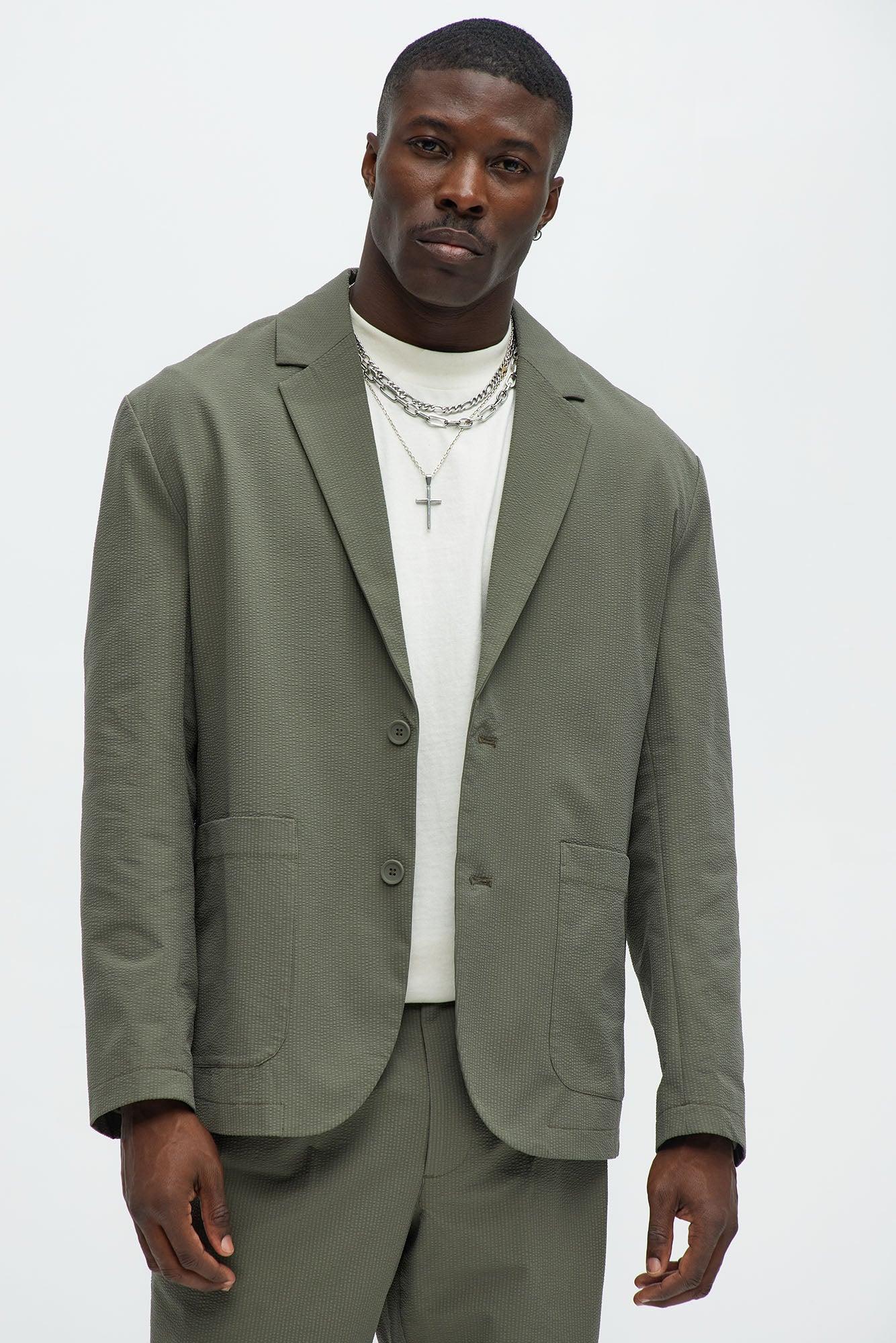 Seersucker Casual Blazer - Olive Product Image