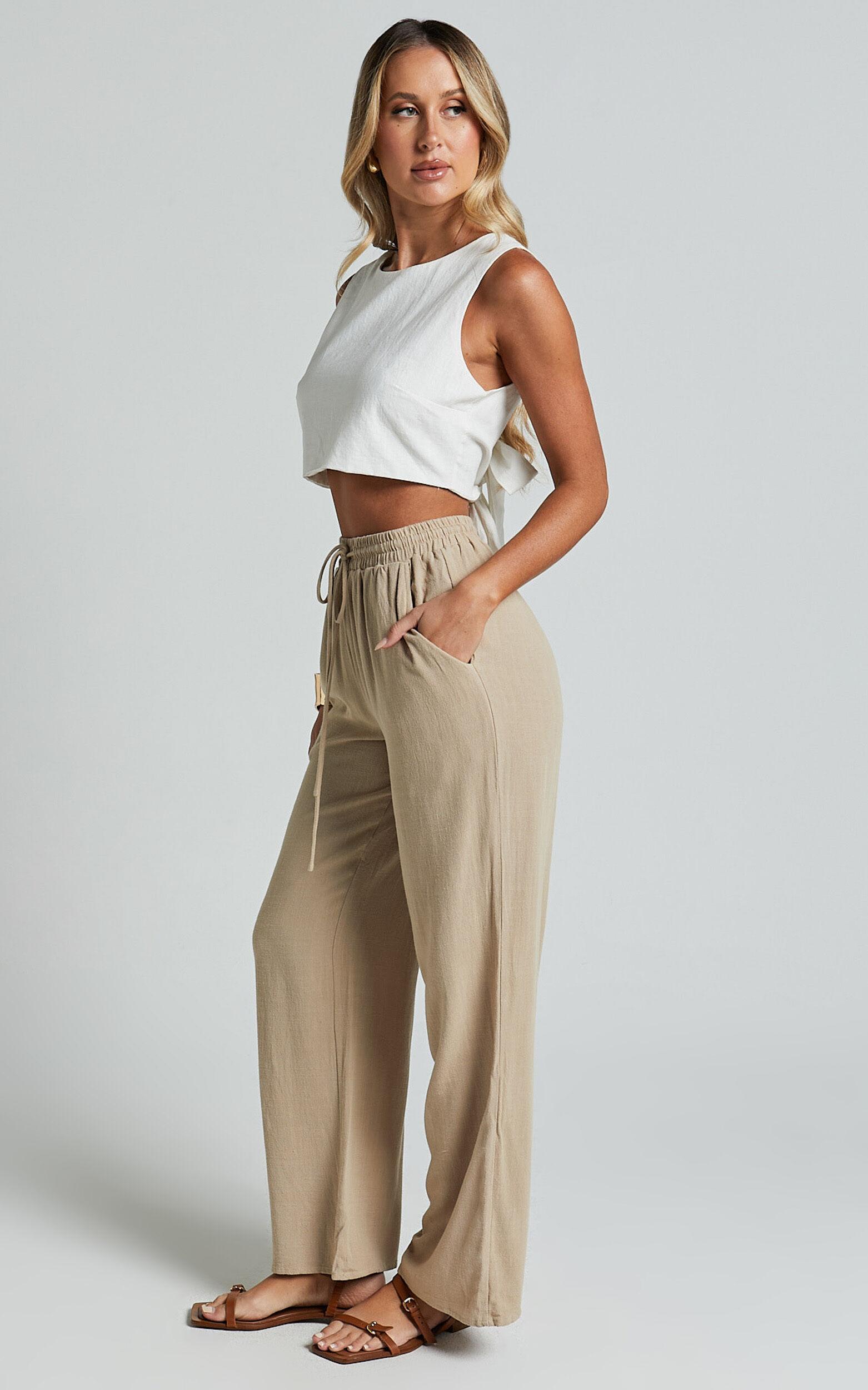 Kala Pants - Mid Waisted Relaxed Elastic Waist Pants in Sand Product Image