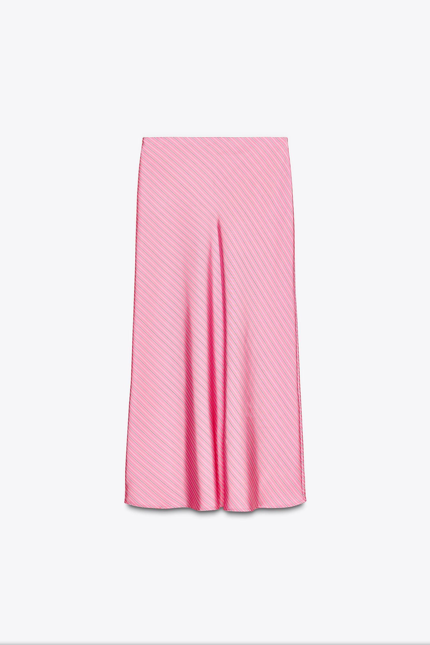 STRIPED SATIN MIDI SKIRT Product Image