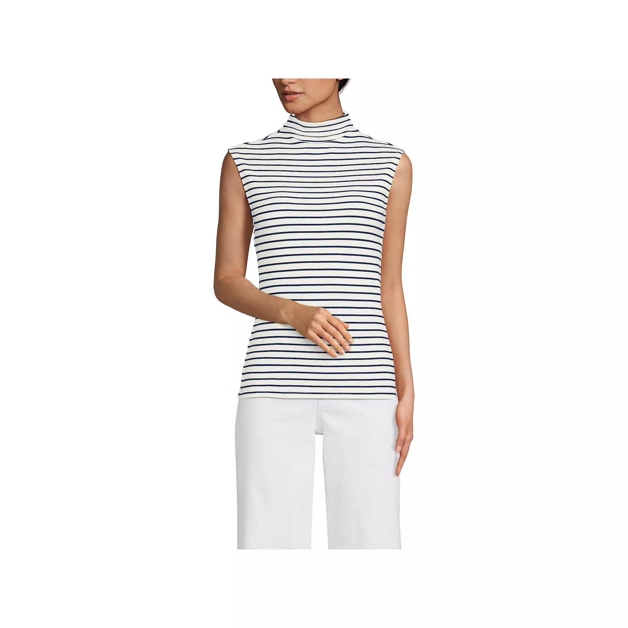 Womens Lands' End Sleeve Drapey Ribbed Fitted Funnel Neck Tank Top, Women's,  Product Image