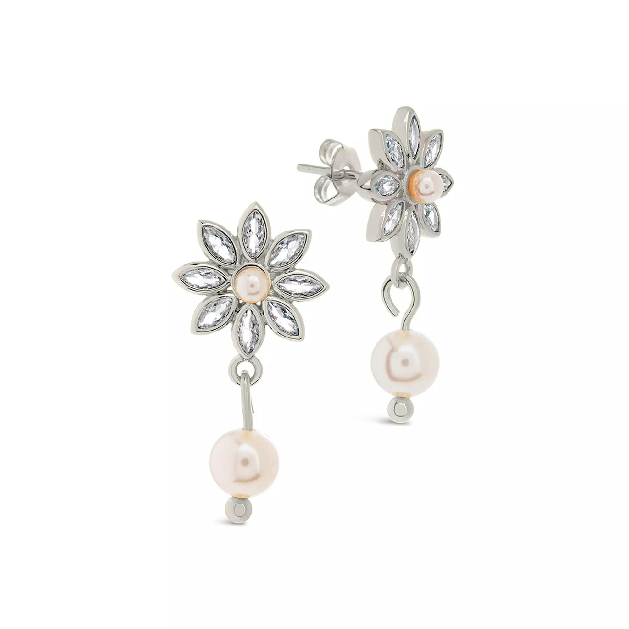 MC Collective Cubic Zirconia Flower & Dyed Simulated Pearl Drop Stud Earrings, Women's, Silver Tone Product Image