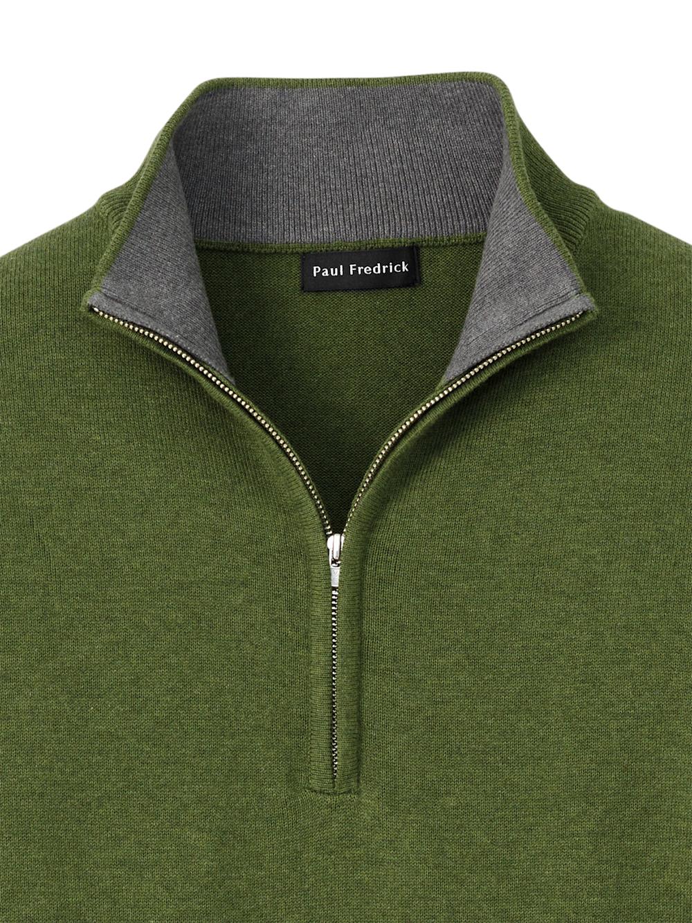 Supima Cotton Quarter Zip Mock Neck Sweater - Olive Product Image