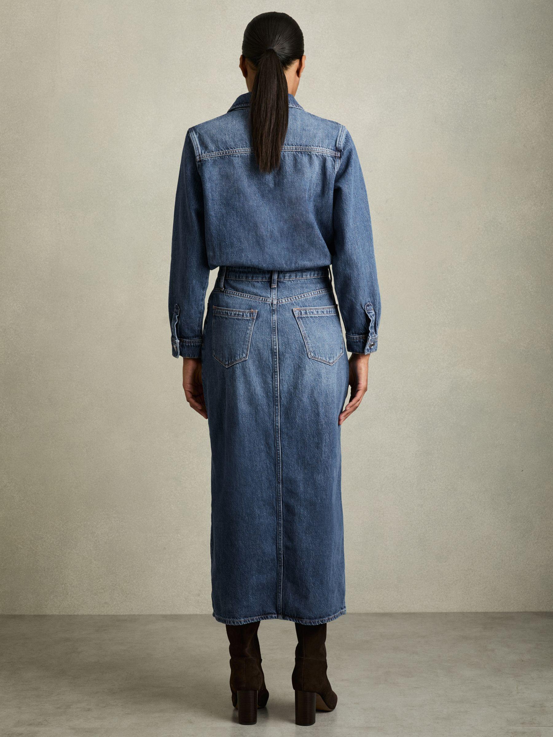 Denim Button-Through Midi Dress in Indigo Product Image