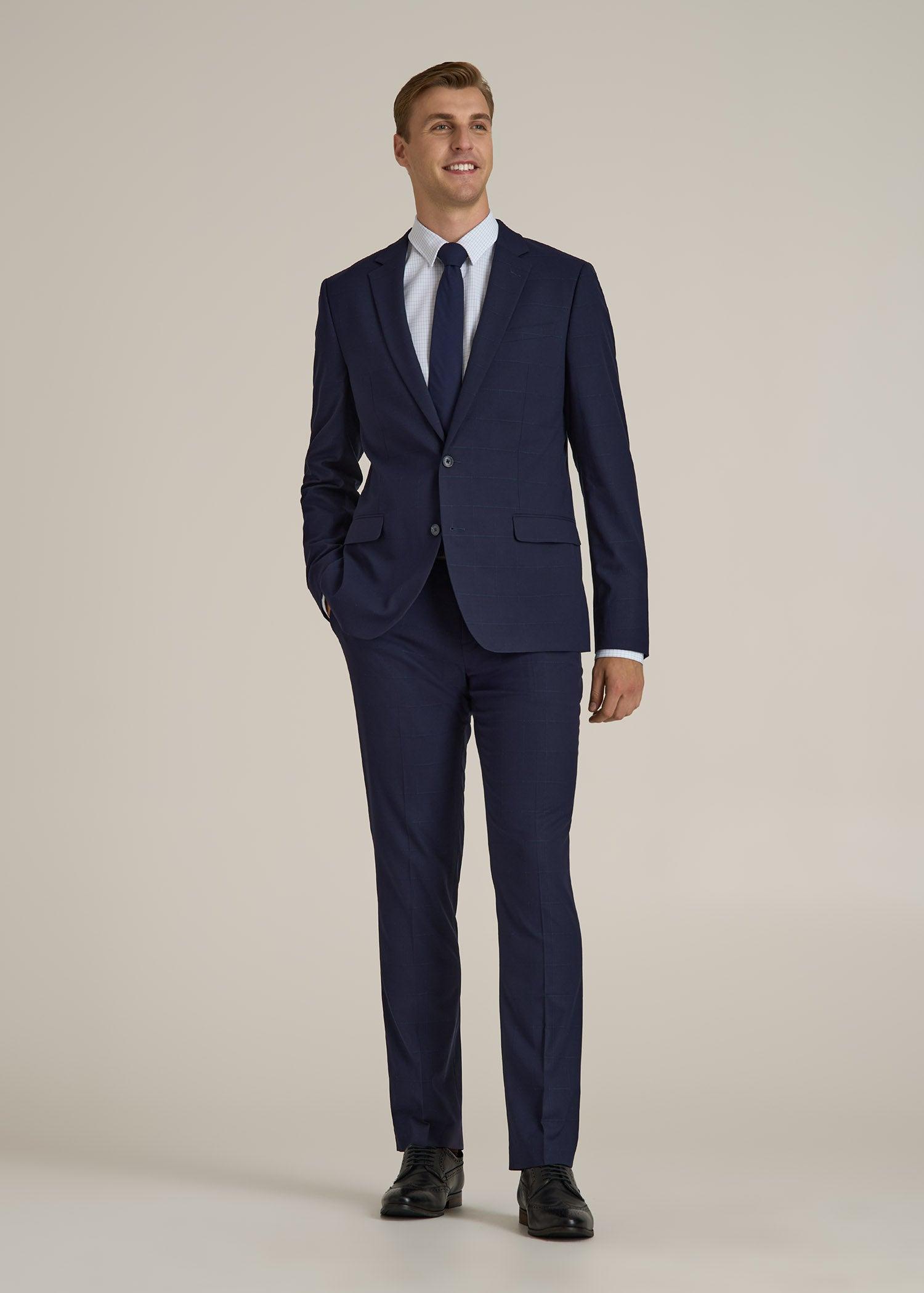 Suit Trousers for Tall Men in Blue Windowpane Product Image