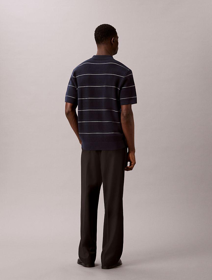 Cotton Stripe Sweater Polo Shirt Product Image