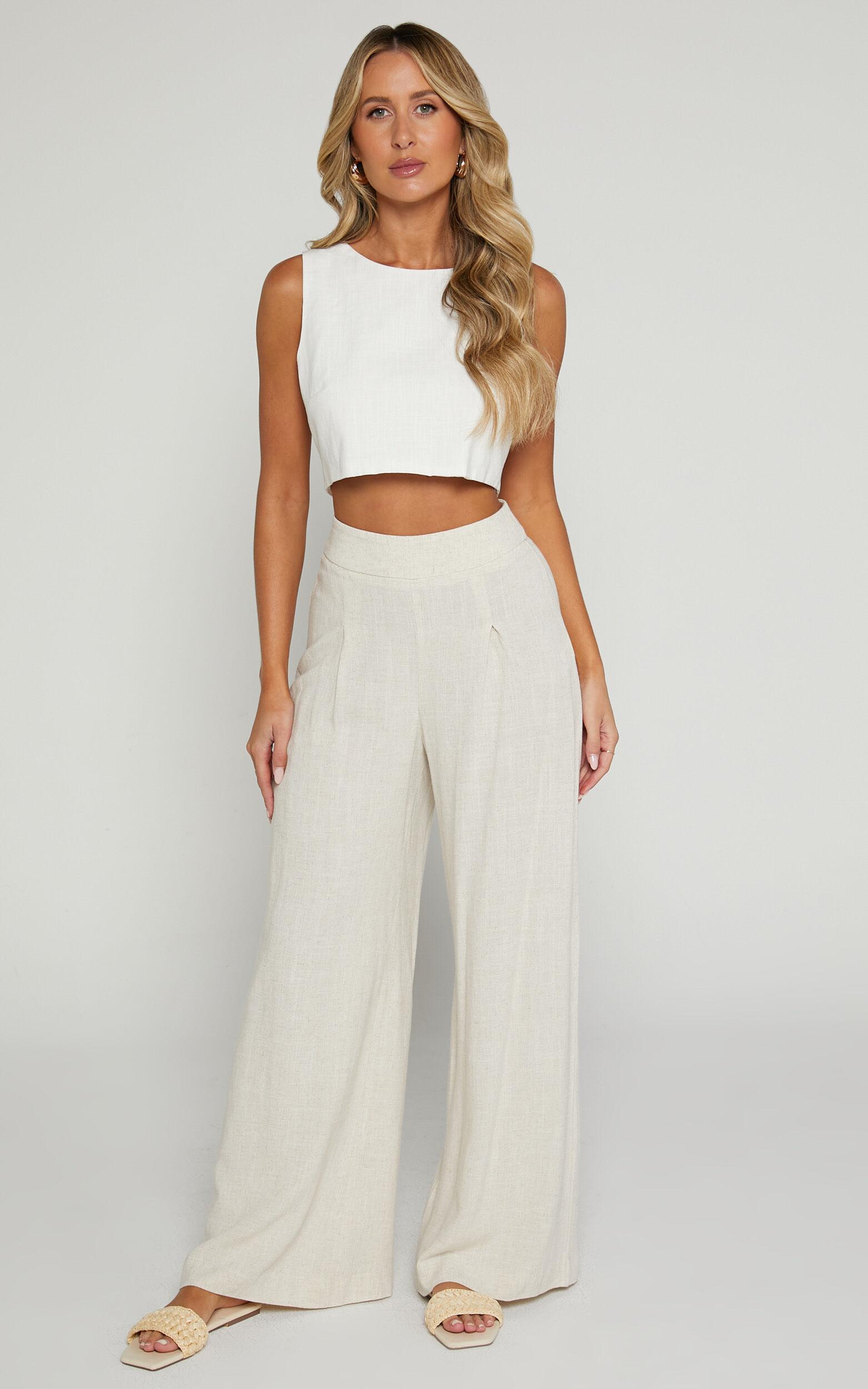 Alina Pants - Linen High Waisted Wide Leg Relaxed Pants in Natural Product Image