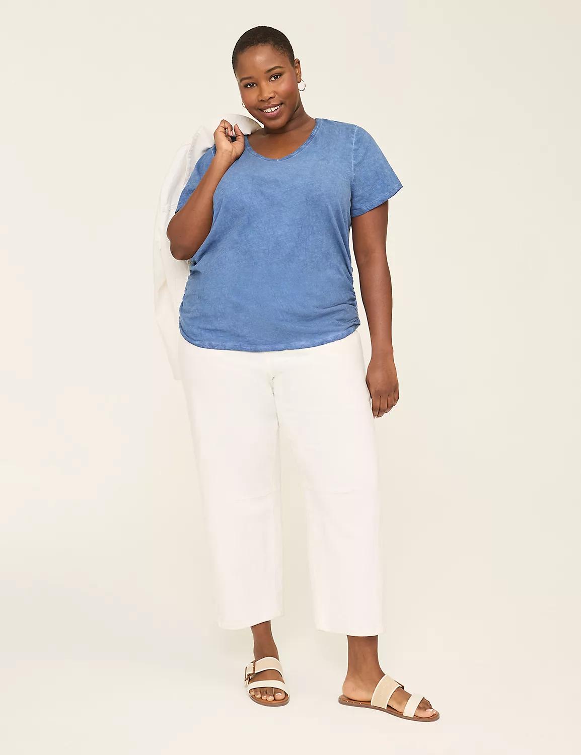 Short-Sleeve V-Neck Side-Ruched Tee Product Image