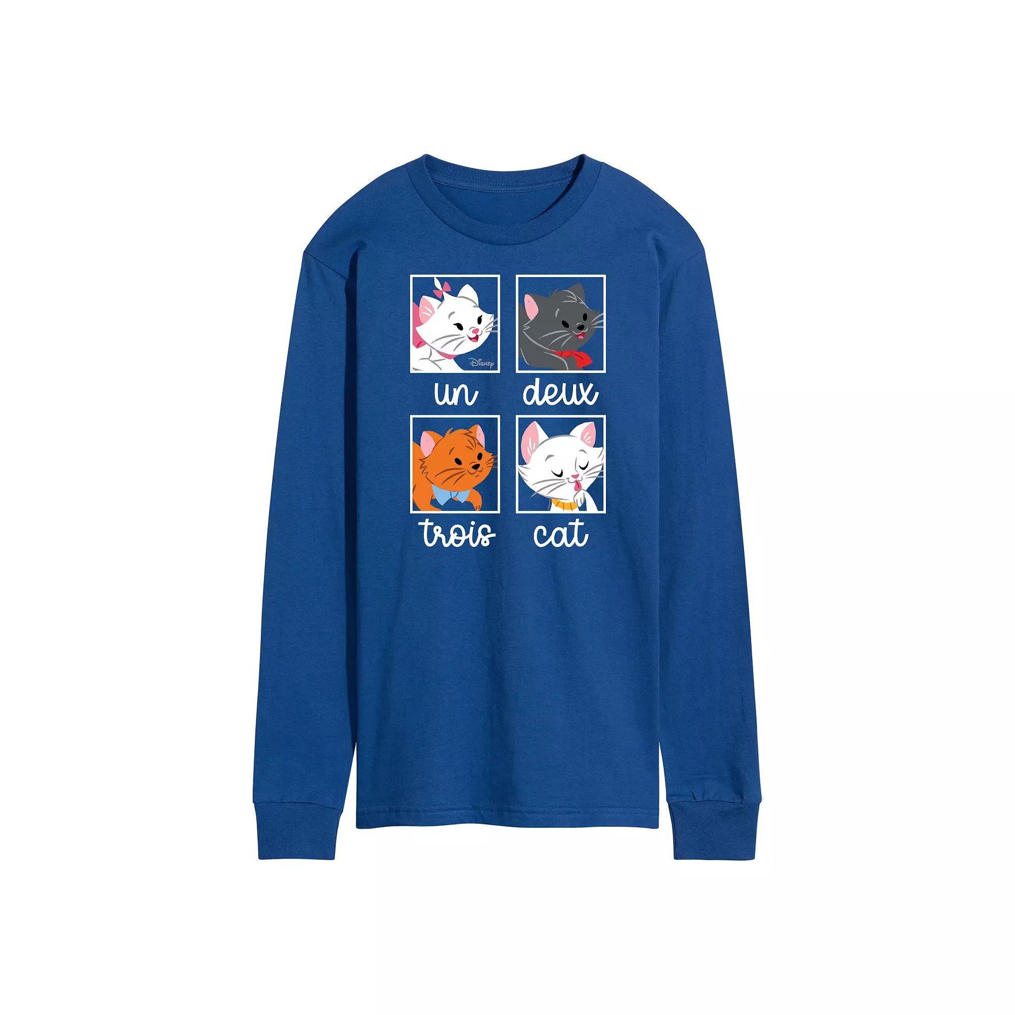 Disney's The Aristocats Men's Un Deux Trois Cat Long Sleeve Graphic Tee,  Product Image