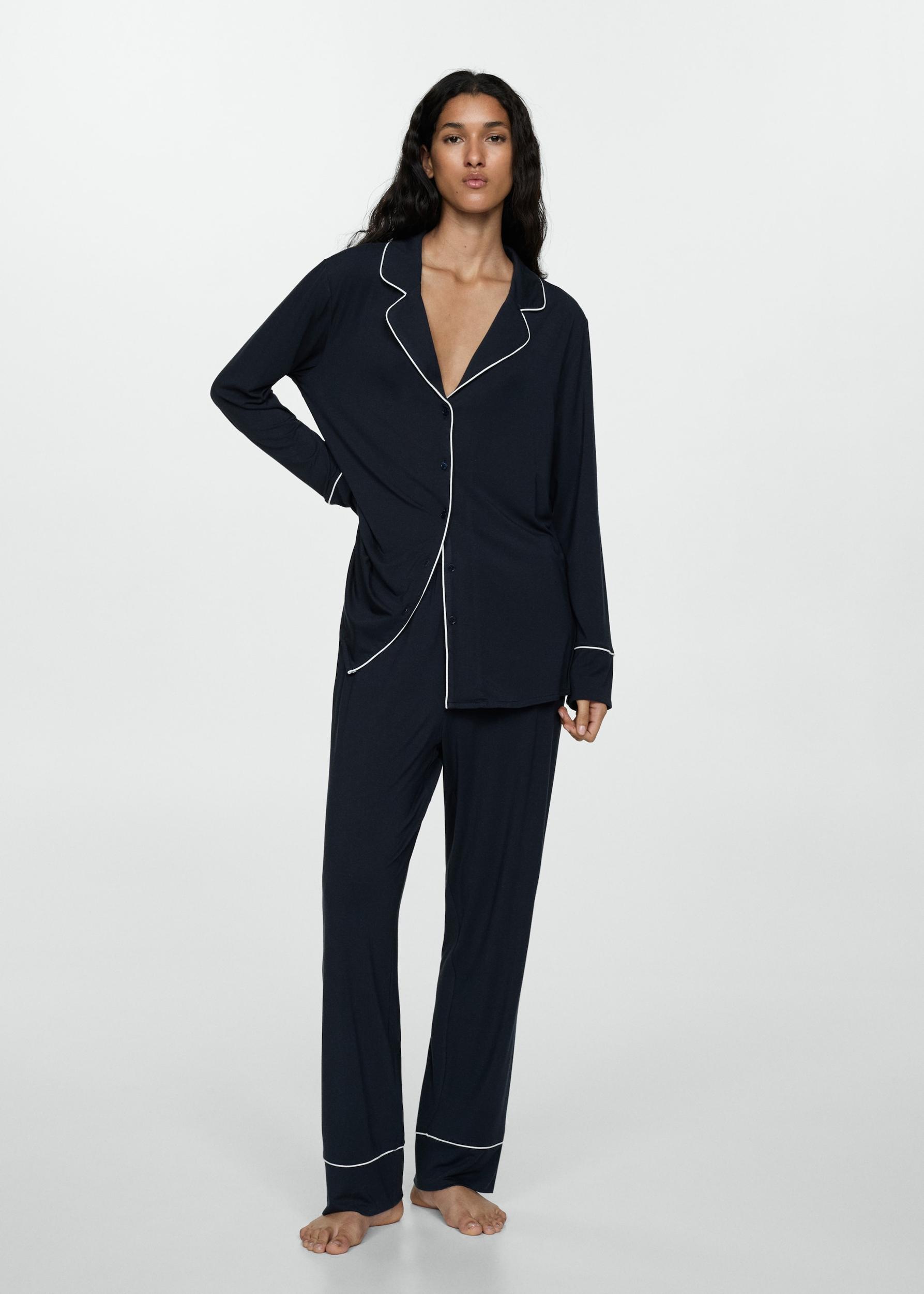 Two-piece pyjamas with piping - Women | MANGO USA Product Image