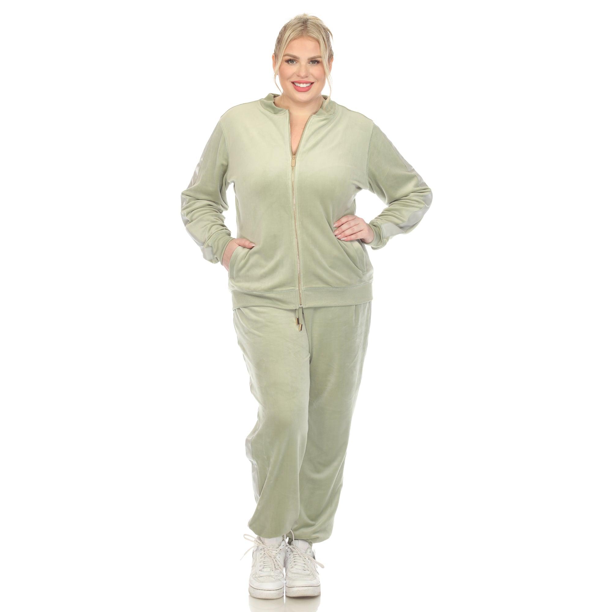 White Mark Women's 2-Piece Velour with Faux Leather Stripe - Plus Female Product Image