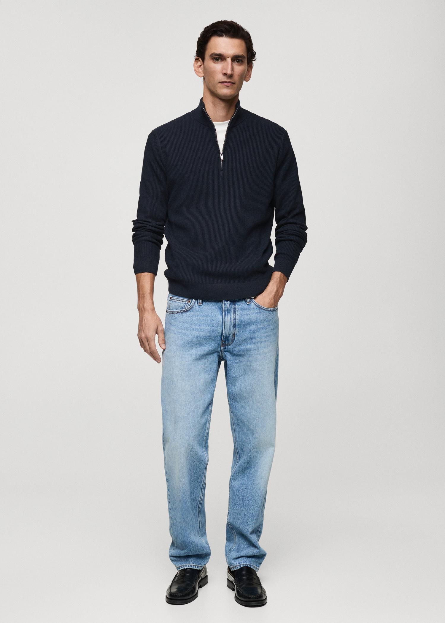 Ribbed sweater with zip neck - Men | MANGO USA Product Image