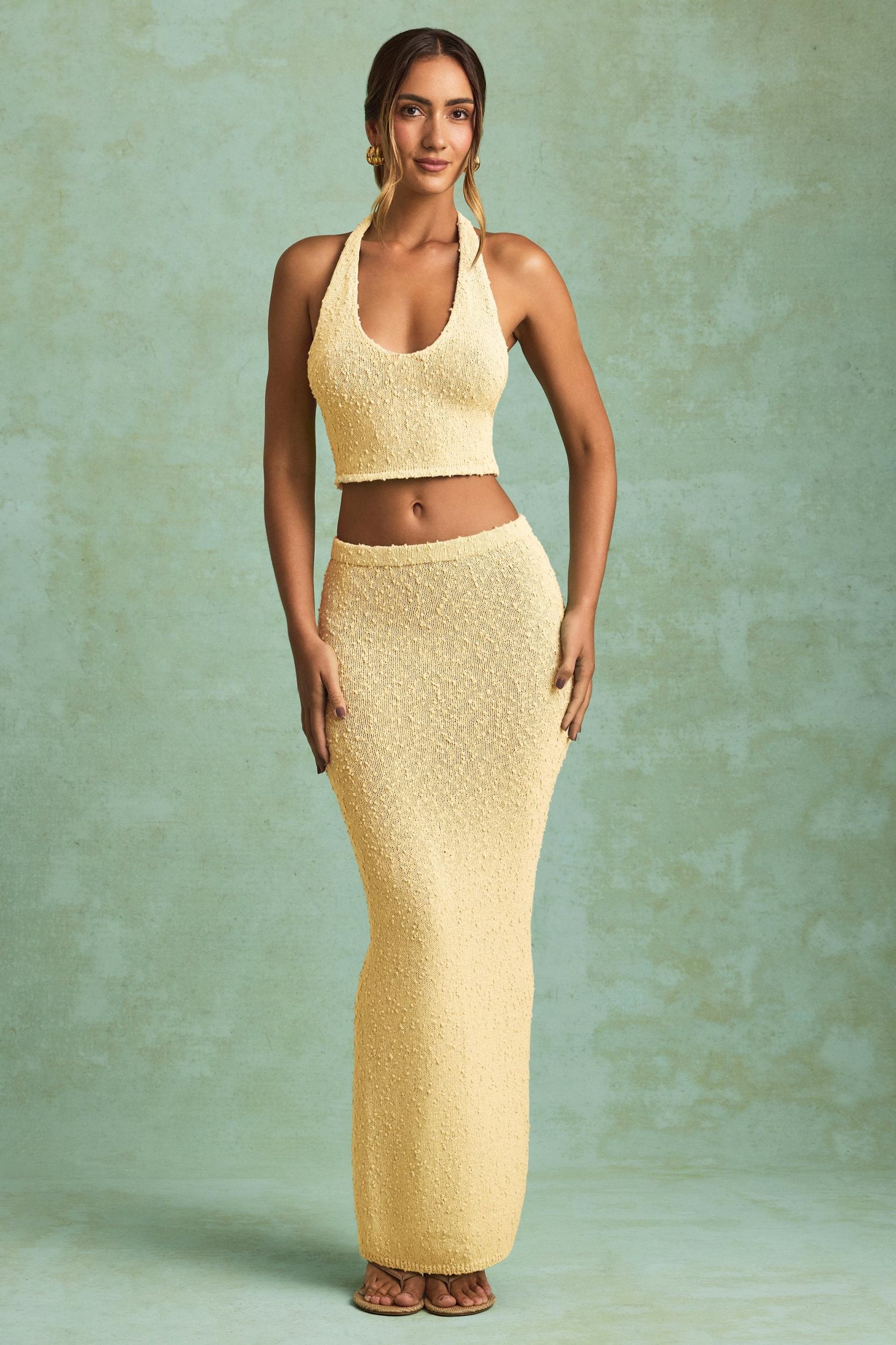Bouclé Mid-Rise Maxi Skirt in Yellow Product Image