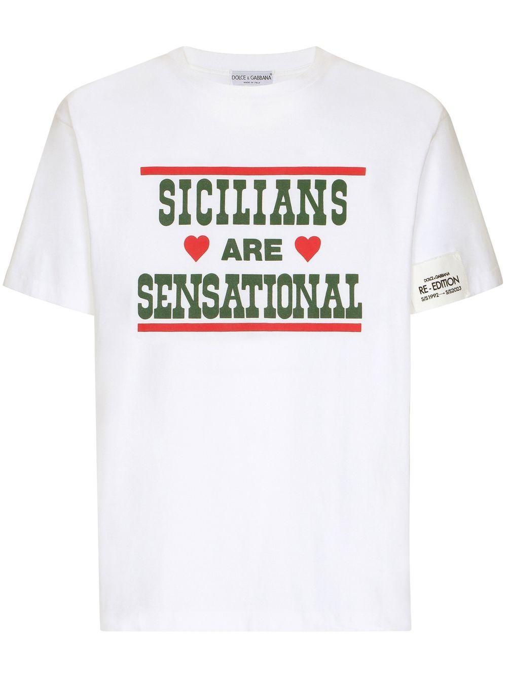 DOLCE & GABBANA Graphic-print Cotton T-shirt In Bianco Naturale Product Image