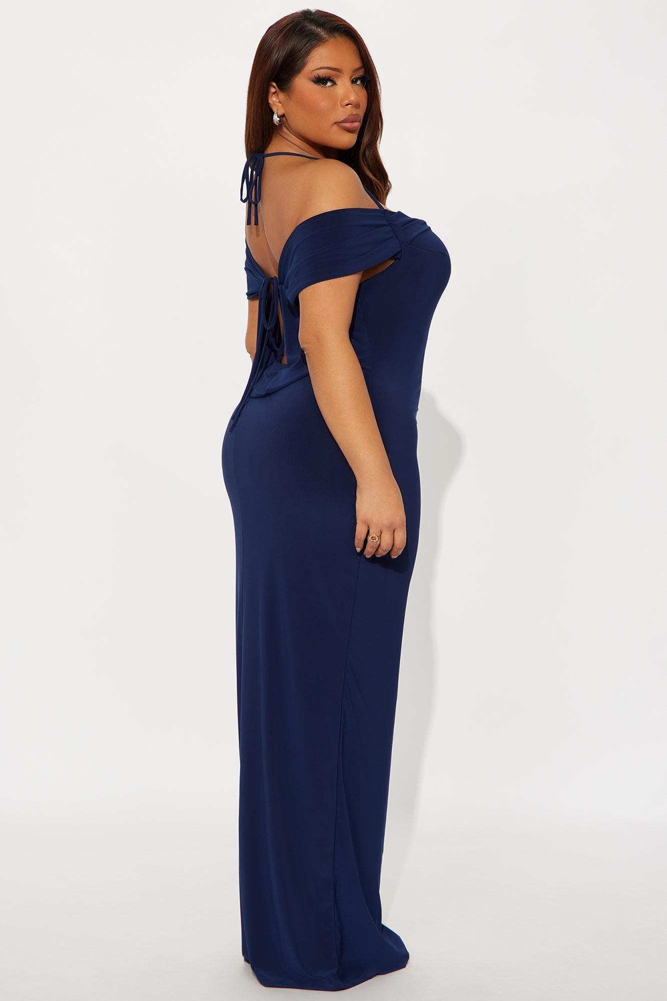 Jaden Off Shoulder Cowl Back Maxi Dress - Navy Female Product Image