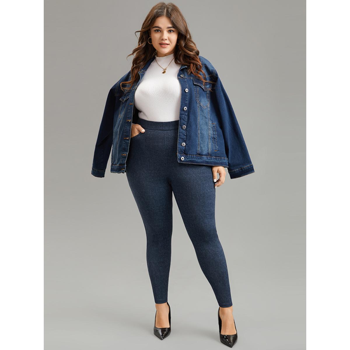 Plus Size Heather Knit Denim High Rise Skinny Leggings Women Midnight Casual High stretch Skinny High Rise Dailywear Leggings BloomChic 12/L Product Image